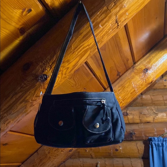 Black Shoulder Bag white stitching - Picture 2 of 9